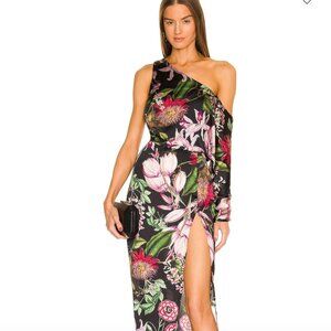 Katie May Floral One Shoulder Slinky Silk Dress - Size M